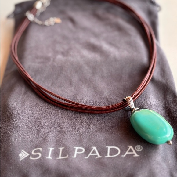 Silpada Jewelry - Silpada 925 Silver Turquoise Pendant Brown Leather Cord Necklace Retired